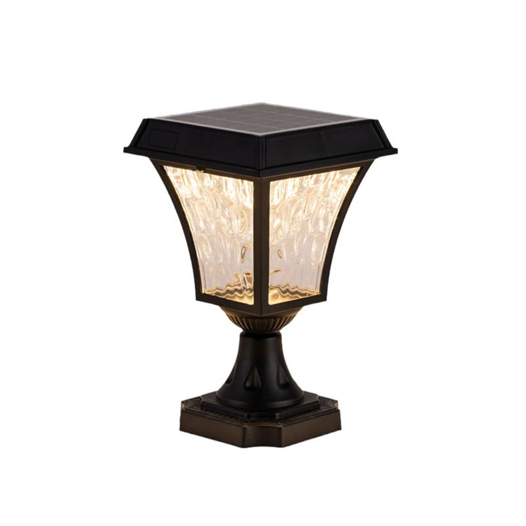 HCIPJQY Japanese Style Black Solar Column Lamp with Pier Mount Base Solar Yard Outdoor Table Decor Aluminum Lamp Post Light Fixture for Yard Patio Garden Front Porch