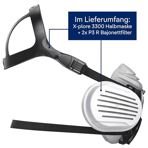 Dräger X-plore 3300 Handwerkerset, Atemschutzmaske mit P3 Partikelfilter – Halbmaske für Handwerker, zuverlässiger Schutz gegen Feinstaub, Partikel & Schimmel, Größe M