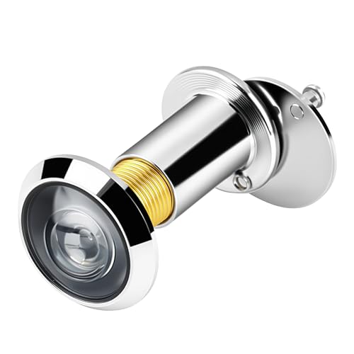 Chrome Door Viewer Peephole 200° Wide Angle Silver Door Spy Hole for 35-55mm Front Doors Real Glass Lens for Clear View Security Peephole with Cover for Privacy Protection