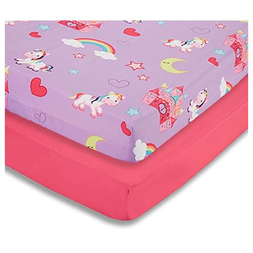 EVERYDAY KIDS 2 Pack Fitted Girls Crib Sheet, 100% Soft Breathable Microfiber, Baby Sheet, Fits Standard Size Crib Mattress 28in x 52in, Nursery Sheet - Unicorns/Hot Pink