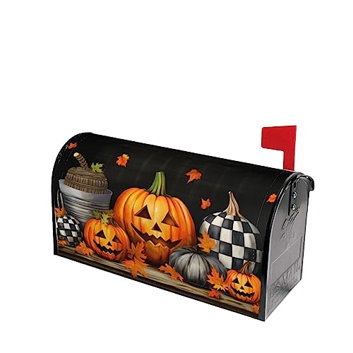 Image of Halloween Mailbox Cover Magnetic Standard Size 21 inch X 18 inch Carved Pumpkins Magnetic Mailbox Covers Fall Autumn Halloween Post Wraps Letter Box Cover Decoration for Outside