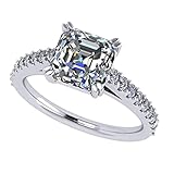 NANA Jewels 2.00ct Asscher Cut Cathedral Solitaire Engagement Ring, Pure Brilliance Zirconia-Silver-Rhodium Plated-Size 6