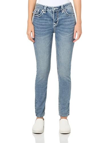 True Religion Women's Crystal Halle Mid Rise Skinny Flap Jeans Super T Stitching