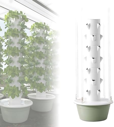 Indoor Hydroponics Tower System with LED Grow Lights, Water Pump, and Mobile Reservoir - Perfect for Vertical Gardening and Home Plant Growth