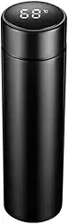 Garrafa Térmica De Inox Café, Água Quente e Frio C/Sensor De Temperatura Em Led 500 ML Parede Dupla Medidor Temperatura Squeeze Portátil (Preto)