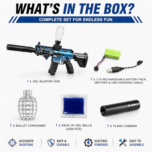Image of Electric Gel Blaster Gun M416 Set for Kids & Teens | 7-8mm Crystal Water Beads Shooter, Automatic & Manual Modes, Rechargeable Battery, Long Range Toy Gun