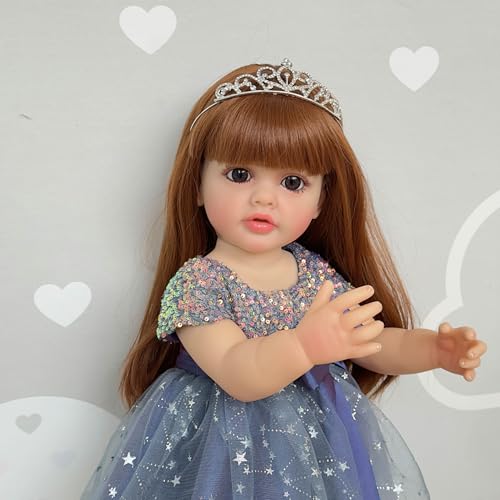 Muñeca bebé realista reborn de 22 pulgadas con pelo largo miniatura 3