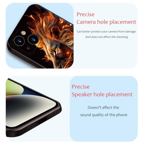 Printed with Lion for iPhone 14 case, Flaming Lion Silicone Soft Shockproof Case - Exuding Royal Authority (A1-Lions-Animal)