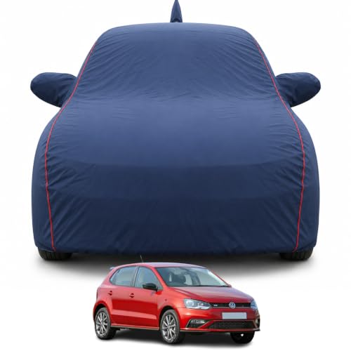 Image of Premium Car Cover for Volkswagen Polo GT Model |100% Waterproof, UV & Dust Protection | Mirror & Antenna Pocket | Triple Stitched, Soft Inner Lining, Belt & Buckle (Navy Blue)