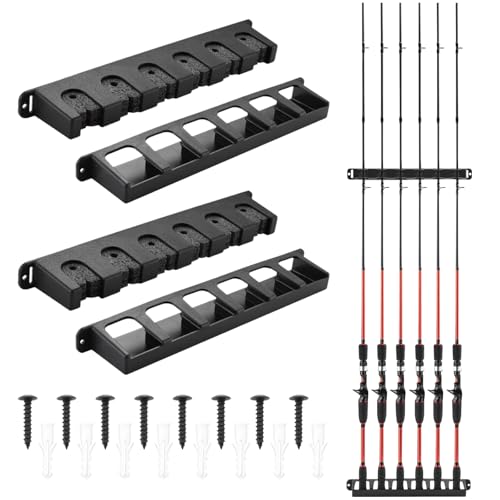 Fyfjur Lot de 2 paires de supports muraux pour cannes à pêche - Support mural vertical pour 12 cannes à pêche