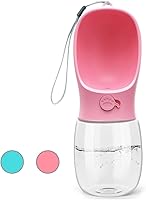 Kalimdor Leak-Proof 12oz Dog Water Bottle - Portable Dispenser with Feeder for Walking, Hiking, Travel - Pink Food-Grade Plastic