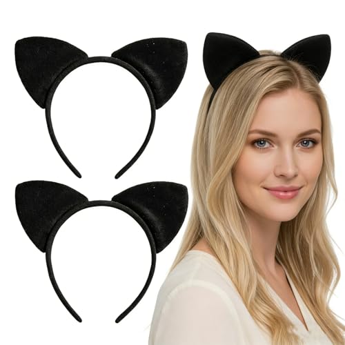 HcvGcm 2 Stück Katzenohren Schwarz Katzenohren Haarclip Für Halloween Cosplay Und Karneval Universelle Größe Für Damen Und Jugendliche