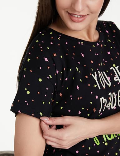 Image of Amazon Brand - Symbol Women Cotton T-Shirt and Shorts Night Suit | Two Piece Set | Regular Fit (Available in Plus Sizes)