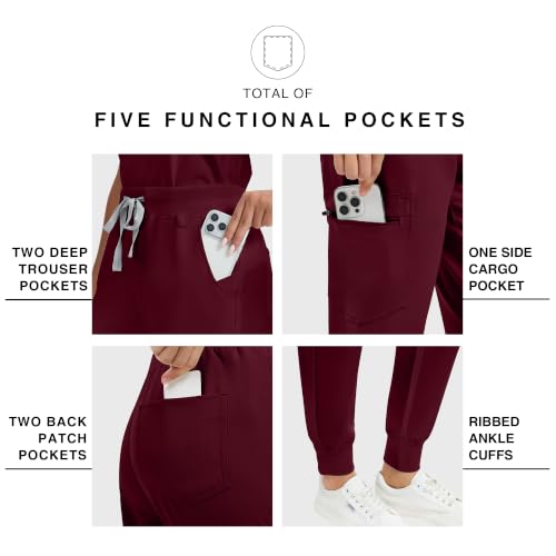Image of Kitmaz Scrub Pants for Women - Mid Rise 4-Way Stretch Anti-Wrinkle Slim Fit Jogger Pants, Drawstring & 5 Pockets