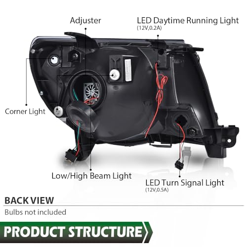Image of GRAND ORANGE LED Tube Projector Headlights Assembly Headlamps W /o Bulbs Compatible with Toyota Tacoma 2005-2011 Smoke Lens Black Housing Clear Reflector Driver & Passenger Side
