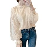 [Baobird] レディース レース シャツ ブラウス 長袖 チュール 裏地 トップス 大きいサイズ フォーマル 着痩せ 春服 おしゃれ 可愛い スーツ インナー きれいめ オフィス シフォン 事務服 通気 オフィスカジュアル カットソー 春 夏 秋