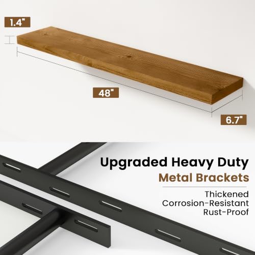 Image of Solid Wood Floating Shelves for Wall 48 inch,Walnut Wooden Shelf Set of 1