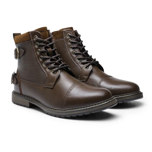 Bruno Marc Men's Motorcycle Boots Oxford Dress Boot,Size 9.5,Brown,Philly_10