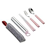 Fork Spoon Chopsticks Set, Rerii Stainless Steel Cutlery Set, Portable Flatware Set, Travel Utensils Set with Carrying Case, Bag for Work, Outdoor Travel