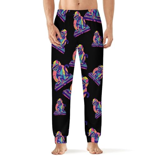 DJ Cat Vintage Neon Men's Pajama Pants Lounge Pant Sleepwear PJ Bottoms