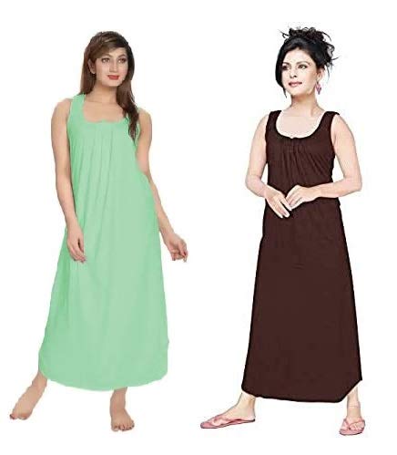 vibha n art of dressing Women's Hosiery Cotton Full Length Camisole, Long Inner Wear Petticoat-Nighty Slip-Kurti Suit Pack of 2 (X-Large, Parrot Green, Brown)-picture-28