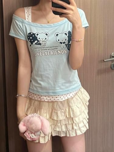 Image of Kawaii Cutecore Harajuku Y2k 2000s Tops Summer Preppy Aesthetic Alt Goth Emo Short Sleeve Graphic Tees