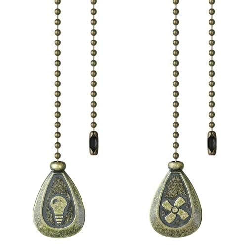 Image of Ceiling Fan Pull Chain, Sun Moon Fan Pull Chain Extension, 12 Inches Decorative Chain Pulls Ornaments for Lamp (2 Pack Bronze Fan Bulb)