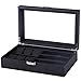 Uhrenbox Uhrenbrille Aufbewahrungsbox Kohlefaser PU Leder Display Box (6 Tische + 3 Brillen) Uhrenorganizer (Farbe: Braun) (Farbe: Schwarz)
