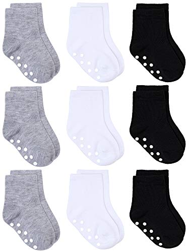 Cooraby 9 Pairs Toddler Non-Skid Socks Baby Boys' Non Slip Socks