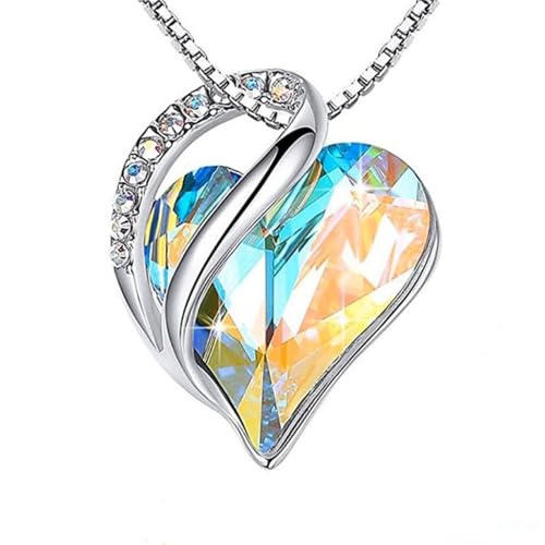 MALOYANVE Collar de corazón de amor, elegante, colorido, dorado, plateado, negro, diamantes de imitación de cristal, ala angular, corazón, infinito, amor, collar con colgante de amor, aniversario, día
