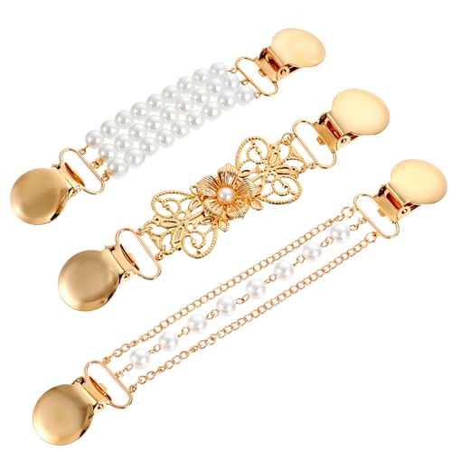 Image of Qianyu 3 Pcs Vintage Sweater Shawl Dress Cinch Clip Set Scarf Shirt Cardigan Collar Clip Dress Shirt Waist Cincher Clip Clothing Cinch Brooch Clip Ladies Dress Chain Cardigan for Valentine's Day Women