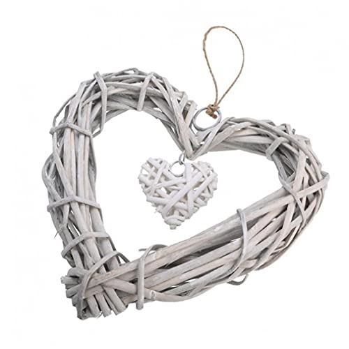 Ruluti Couronne de Coeur en Osier Chic Suspendue Couronne Artificielle pour la Porte de la Porte de la Maison Décoration de fête de Mariage
