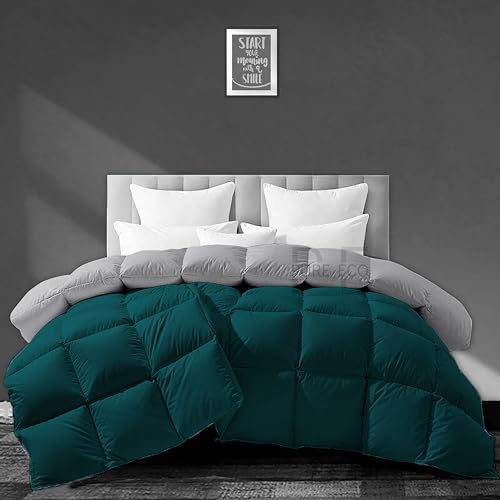 Image of PURE ECO Heavy Winter 400 GSM Comforter for King Size (92 inchX106 inch) - Soft Quality Winter Blanket Soft Microfiber Fill - Duvet /Blanket King Size - Teal /Silver Grey Color