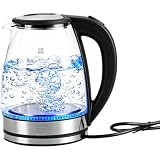 Multibao Electric Glass Kettle 2L 1800W Fast Boiling Tea Kettle Hot Water Boiler with Auto Shut Off, Boil-Dry Protection, BPA-Free Plastic-Free Interior, Blue LED Light, UKCA and ROHS approved