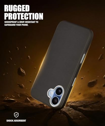 Image of WOW IMAGINE Back Cover for iPhone 17 | Shockproof Tough Leather Texture Hard Mobile Case | Ultra Slim Non-Slip Grip | Inner Velvet Fabric | Metal Camera Ring - Black