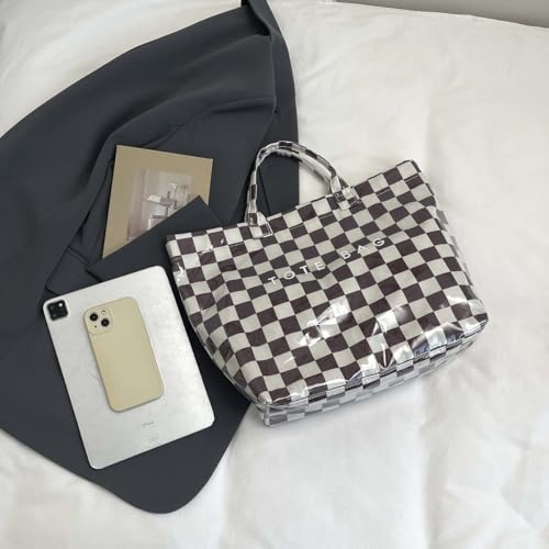 Image of Lushandy Striped PVC Tote Bag for Women, Waterproof Plastic Tote Bag for Beach Pool Large Top Handle Travel Hobo Handbag | Waterproof Material