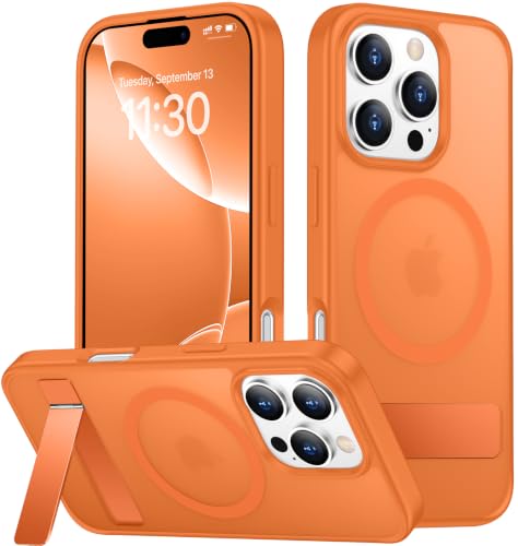 Coque magnétique iPhone 16 Pro orange avec support invisible antichoc