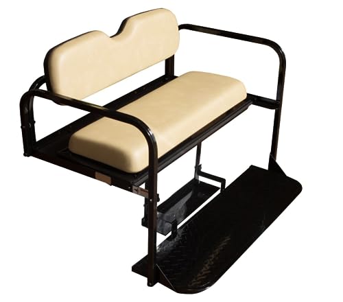 EZGO TXT Golf Cart Rear Flip Folding Back Seat Kit, 1995 and Up - Factory Tan Cushions