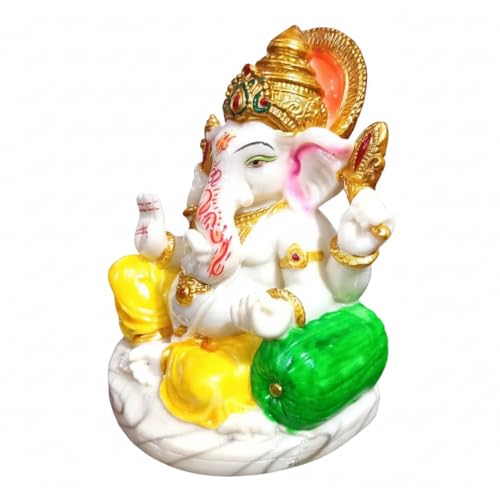 Image of Marble Dust Ganesh Idol | Vinayaka Statue | Ganpati Murti | Ganesha Idol for Home Decor | Showpieces | Gift Items for Diwali - White 7 inch Ganpati Idol, Religious