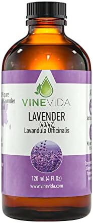 VINEVIDA Lavender 40/42 Essential Oil 4 oz - Undiluted Lavender 40/42 Oil 4 oz - Lavender 40/42 Candle Oil Scent - DIY Candle Scents for Candlemaking - Bulk Essential Oil for Soap Making Safe for Skin