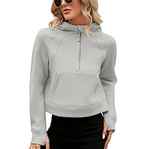 Micoson Womens Fleece Lined Cropped Hoodies Half Zip Pullover Long Sleeve Workout Sweatshirt with Pockets Thumb Hole