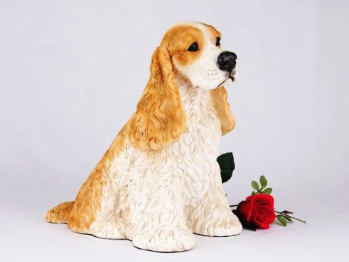 Cocker Spaniel Tan and White Cremation Pet Urn for Secure Installation of Your Beloved pet's Ashes Indoors or Outdoors. Rose NOT Included
