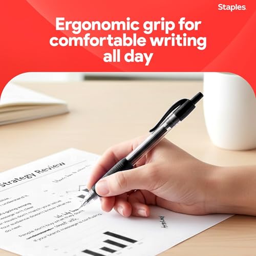 Image of STAPLES Retractable Gel Pens, Fine Point 0.7mm, Black Ink, 36 Pack - ProGel Smooth‑Writing, Quick‑Dry Pens for Office Stocking