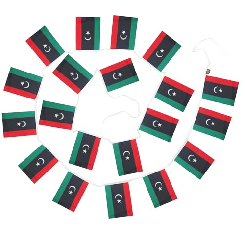 Image of AZ FLAG Libya 6 meters BUNTING Flag 20 flags 9'' x 6'' - Libyan STRING flags 15 x 21 cm