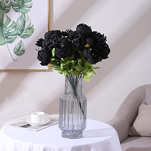 Duovlo Artificial Peony Silk Flowers Fake Flowers Vintage Wedding Home Decoration,Pack Of 1 (Black) #TOP4