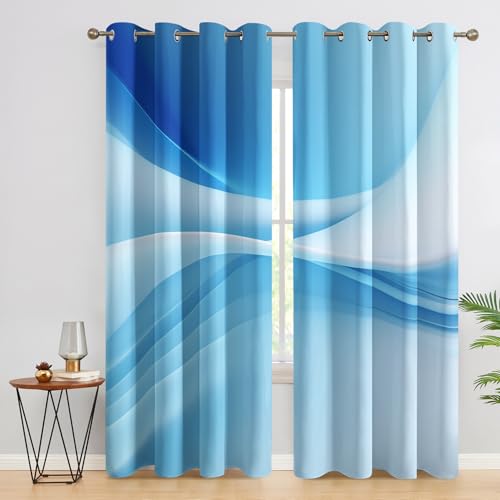 Blue Wave Blackout Curtains for Bedroom Living Room, Modern Abstract Curtains Eyelet 54 Drop Home Decor, Patterned Window Drapes, 46x54 Inch 2 Panels A-M10