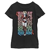 DC Comics Girl's Harley Name Stack T-Shirt, Black, Medium