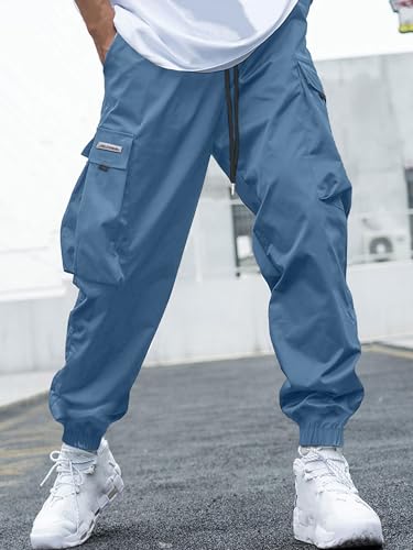 Image of JEMLDL Mens Cargo Joggers Pants Elastic Waist Drawstring with Flap Pockets Techwear Pants for Men