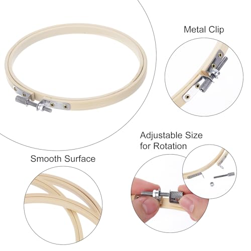 Image of MECCANIXITY 12 Pieces 5 Inch Embroidery Hoops Adjustable Round Bamboo Circle Cross Stitch Hoop Ring for Art Craft Handy Sewing Needlework DIY Decoration