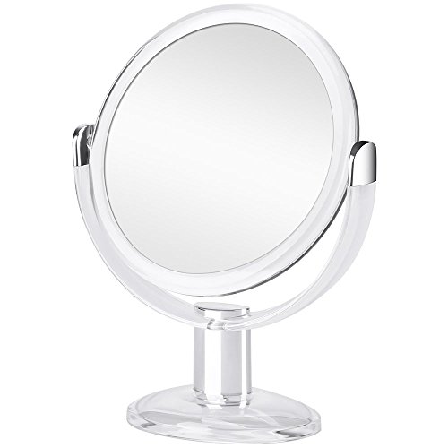 Orange Tech Double Sided Magnifying Makeup Mirror, 1X & 10X Magnification with 360 Degree Rotation, Magnified Vanity Mirror for Bathroom or Bedroom Table Top - Clear & Transparent